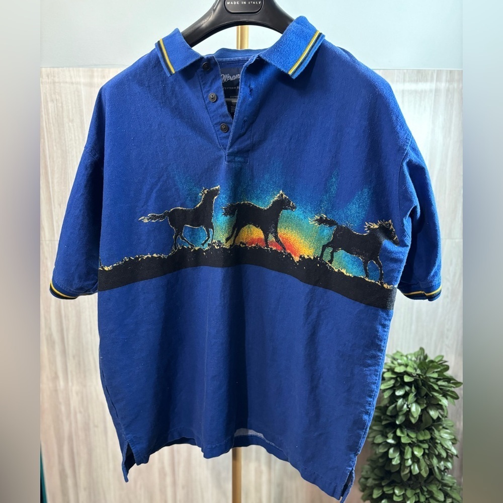 Wrangler Very Rare Vintage 1990 Wrap Around Cowboy Polo Blue Western Shirt